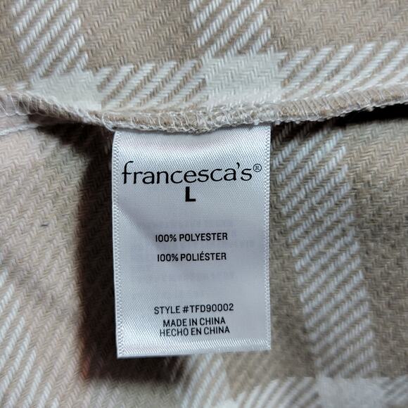 Francesca's Lydia Cropped Plaid Shacket Tan Cream Fall Winter Layering Jacket L - Picture 14 of 15